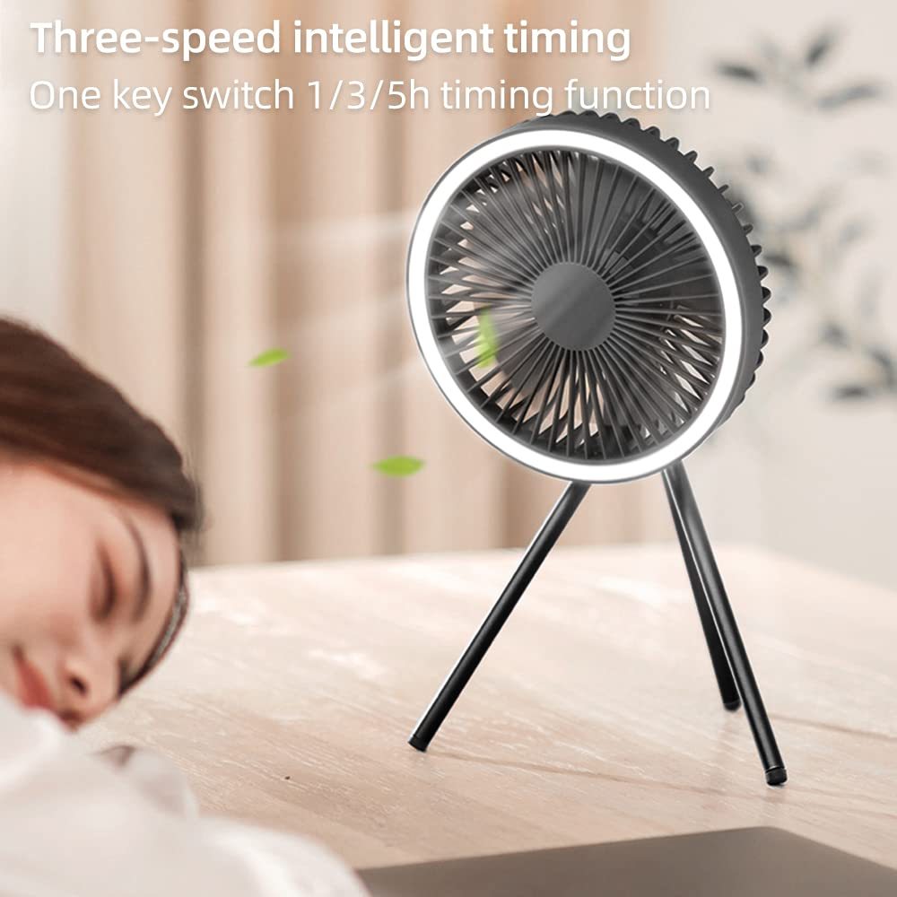 Camping Fan Light USB Tripod Hanging, black tripod with circular LED ring light on Tampa Home & Garden Store