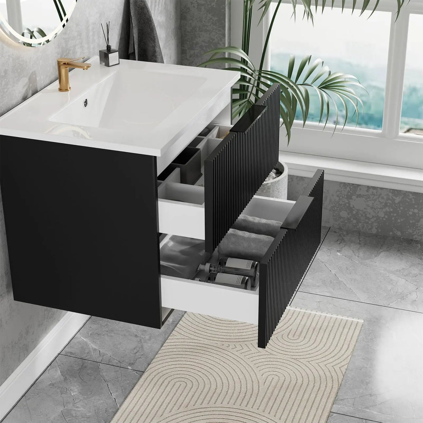 Floating Wall Mounted Vanity Sink and Drawers