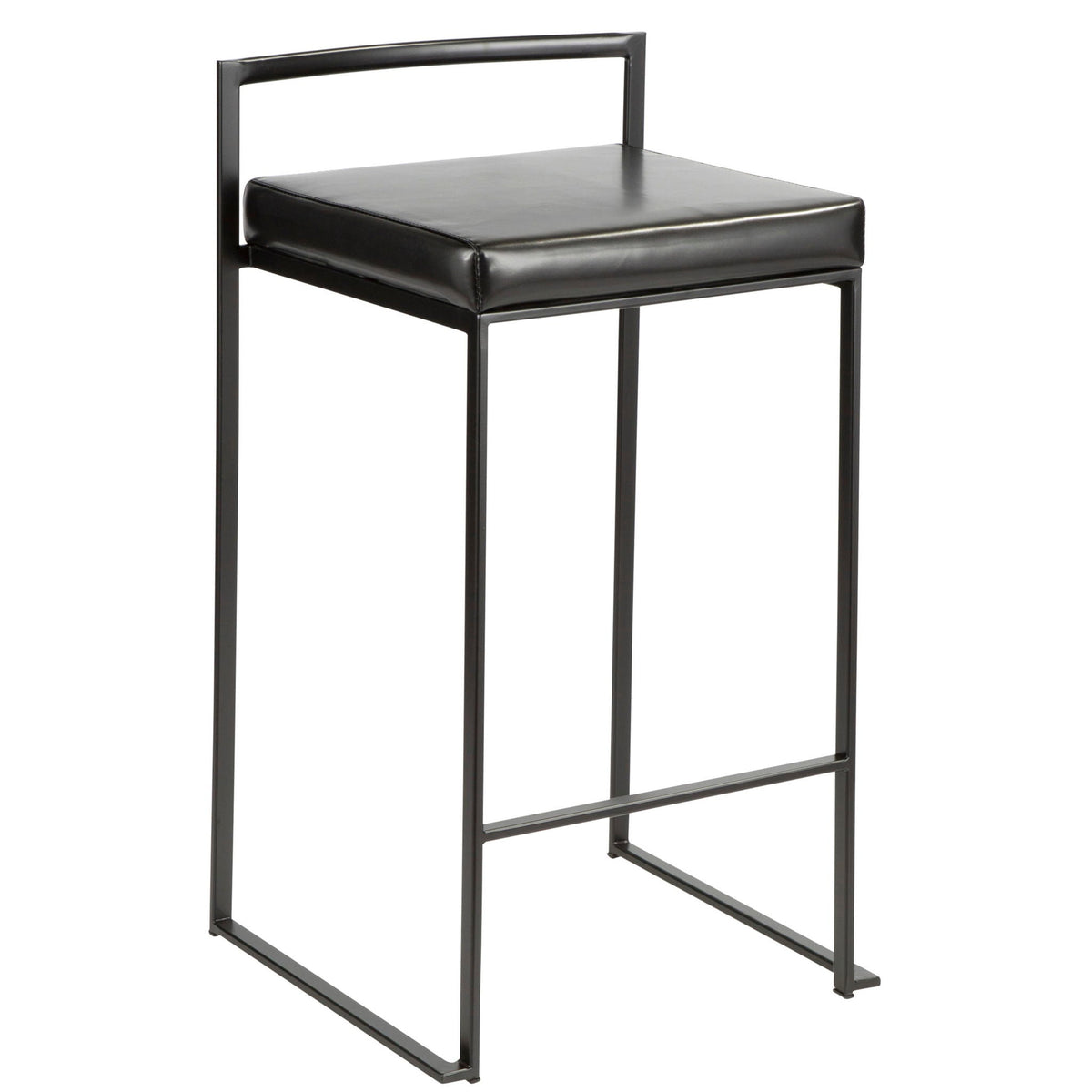 Stackable contemporary counter stool with black faux leather cushioned seat and metal frame on Tampa Home & Garden Store