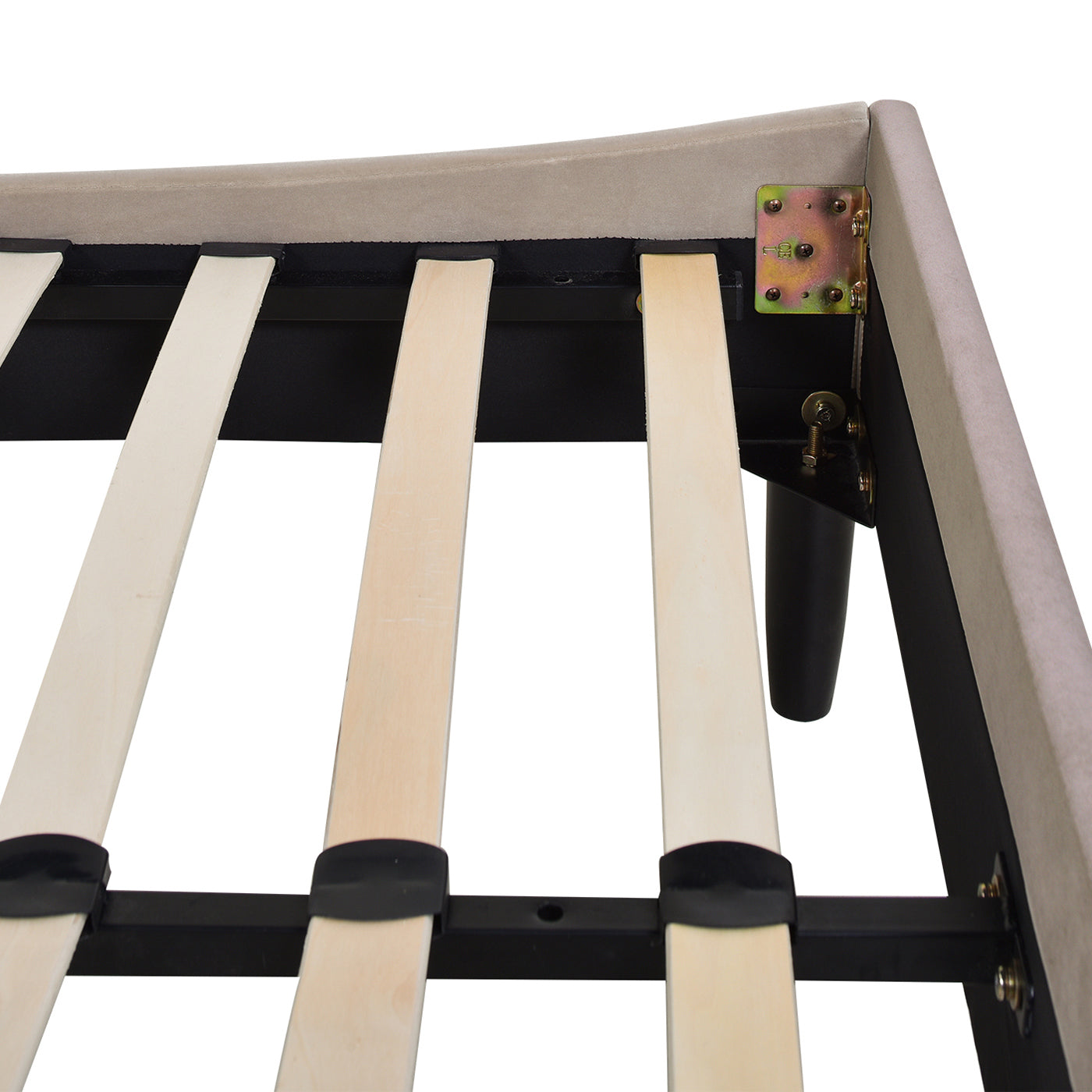 HouseOfZazla Aspen platform bed frame with wood slats and metal bracket hardware Mink Beige on Tampa Home & Garden Store