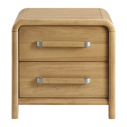 2-drawer brown wood nightstand with USB charging, rounded corners, silver metal handles on Tampa Home & Garden Store