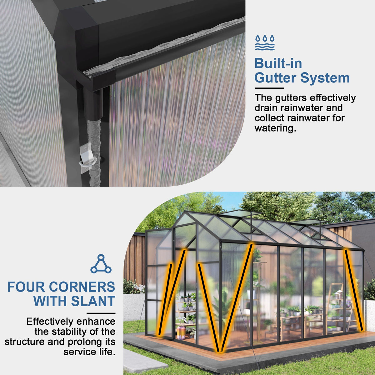 Windproof greenhouse by HouseOfZazla with raised base, black frame and polycarbonate panels on Tampa Home & Garden Store