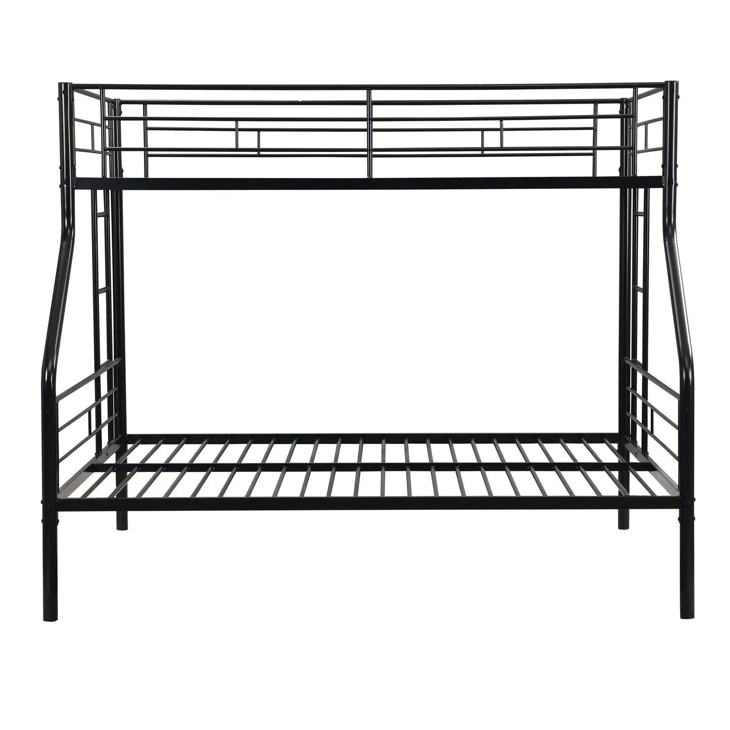 Modern black metal bunk bed frame with guard rails and ladder, slatted lower bed on Tampa Home & Garden Store