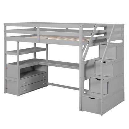 Loft bed with desk and storage stairs, gray finish, 2 drawers, by HouseOfZazla on Tampa Home & Garden Store