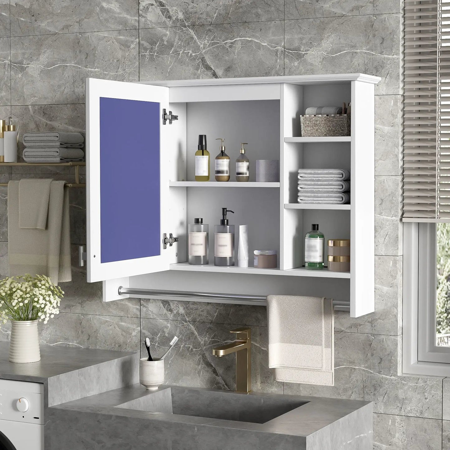 Wall Mounted Mirror Cabinet With Adjustable Shelf