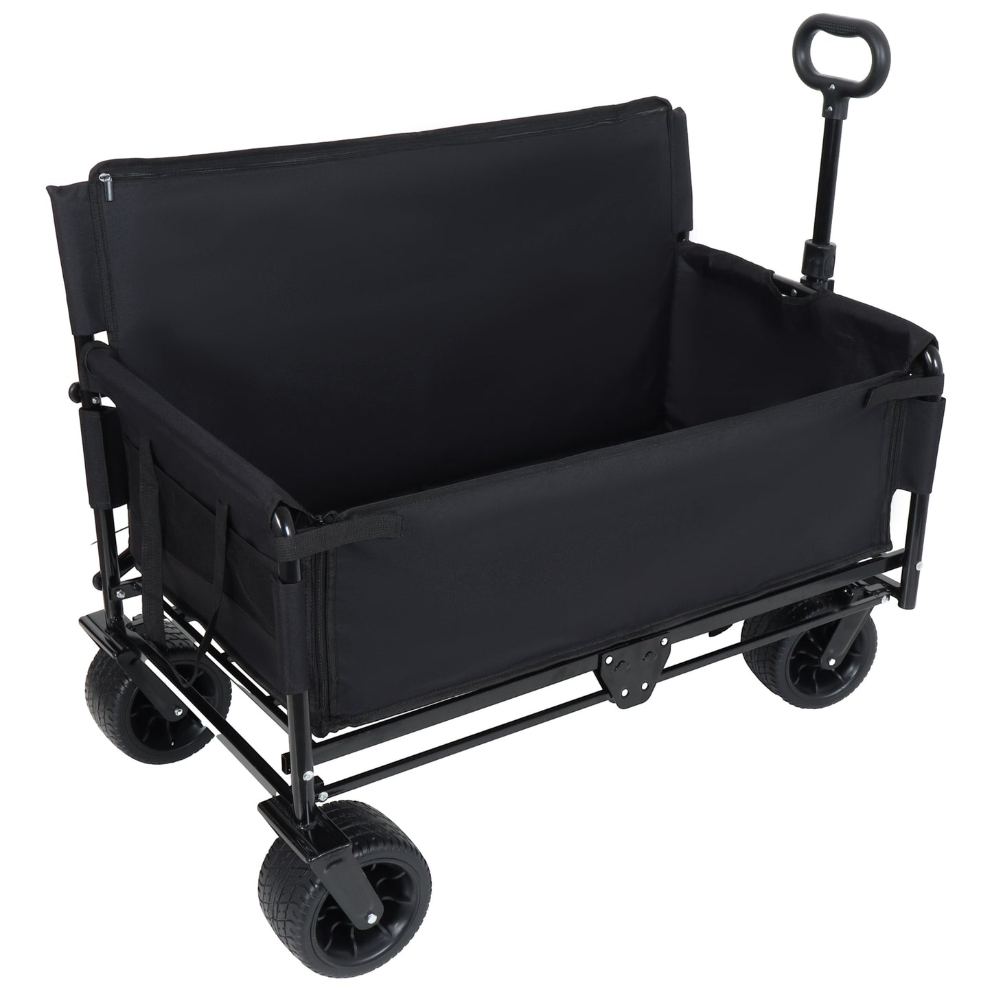 3-in-1 Convertible Folding Wagon Cart with bench seat and storage, black fabric by HouseOfZazla on Tampa Home & Garden Store