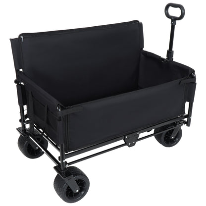 3-in-1 Convertible Folding Wagon Cart with bench seat and storage, black fabric by HouseOfZazla on Tampa Home & Garden Store
