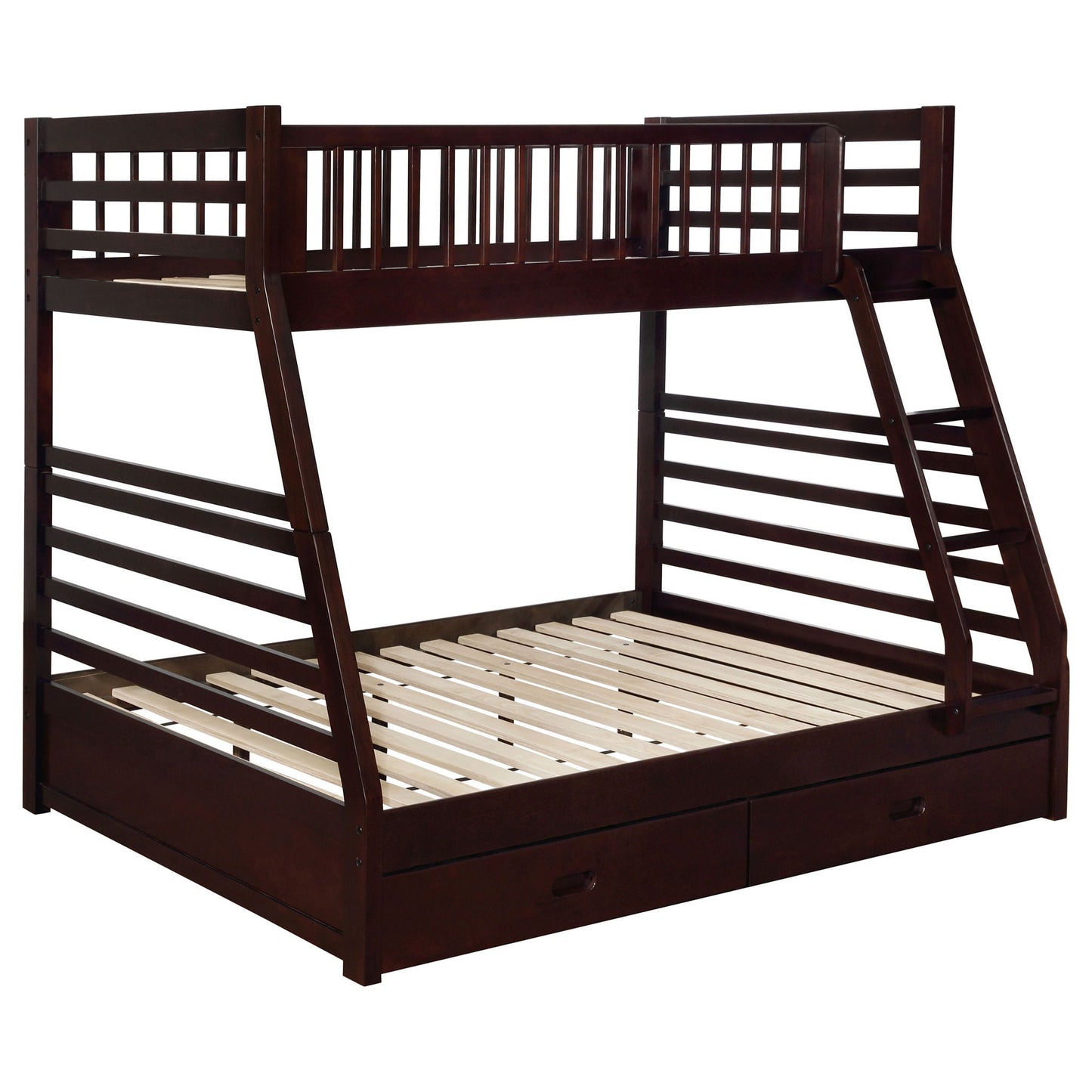 Newhall bunk bed with 2 drawers in dark wood, slatted rails and ladder on Tampa Home & Garden Store