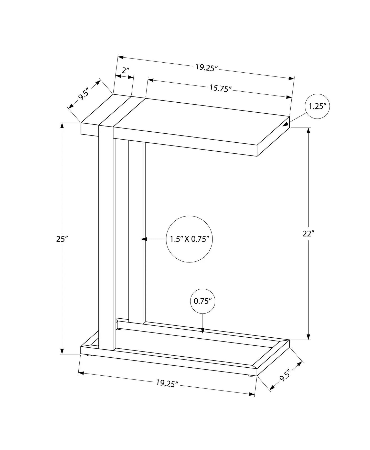 C Shaped Accent Table With Modern Wood Look