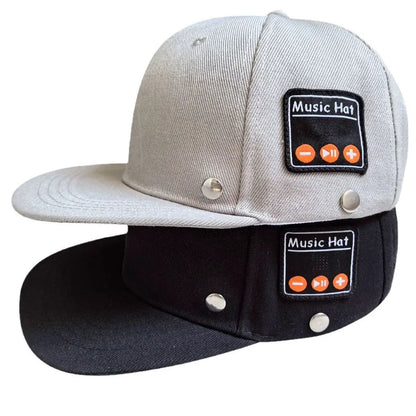 Bluetooth-compatible Music Hat cap set gray and black hats with two orange control patches on Tampa Home & Garden Store
