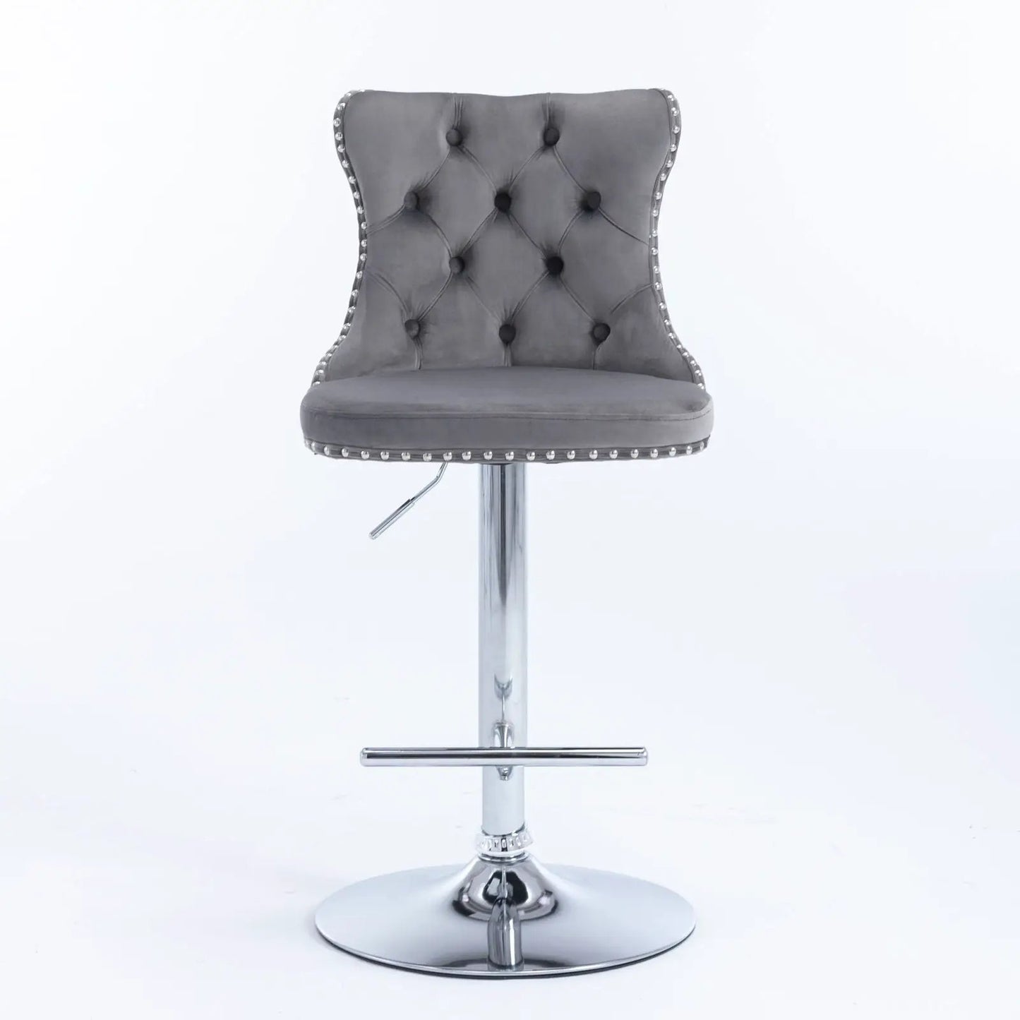 Swivel bar stools set of 2 with grey tufted upholstery and backs, chrome bases, adjustable height 25-33 in on Tampa Home & Garden Store
