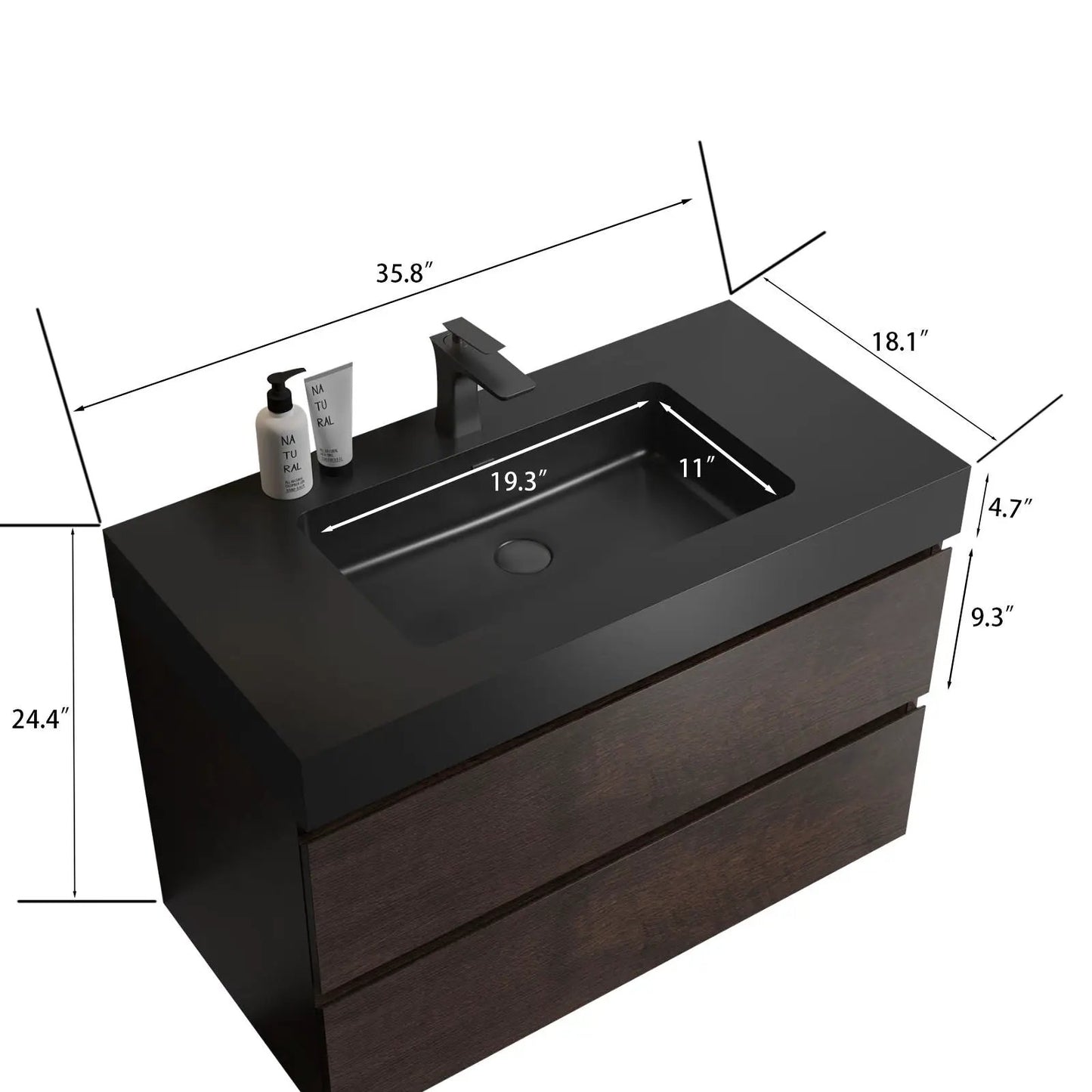 Alice wall-mounted bathroom vanity with sink, black top and wood base by Unique Piece Furniture on Tampa Home & Garden Store