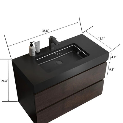 Alice wall-mounted bathroom vanity with sink, black top and wood base by Unique Piece Furniture on Tampa Home & Garden Store