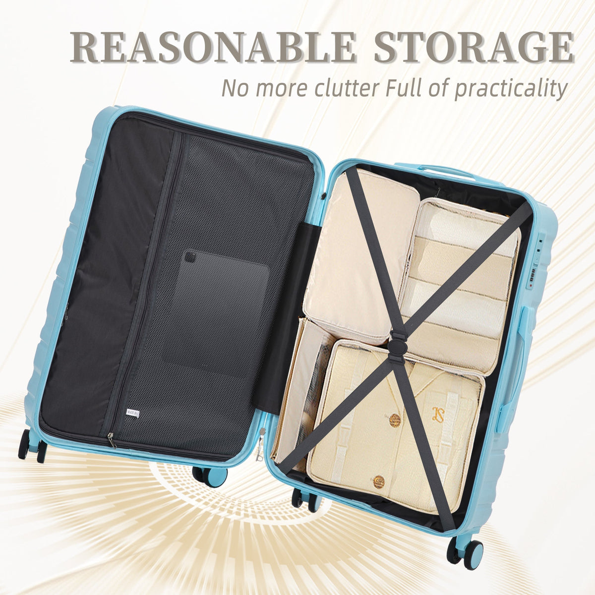 HIFINE Tourist 3-Piece ABS luggage set in blue with beige interior, HouseOfZazla on Tampa Home & Garden Store