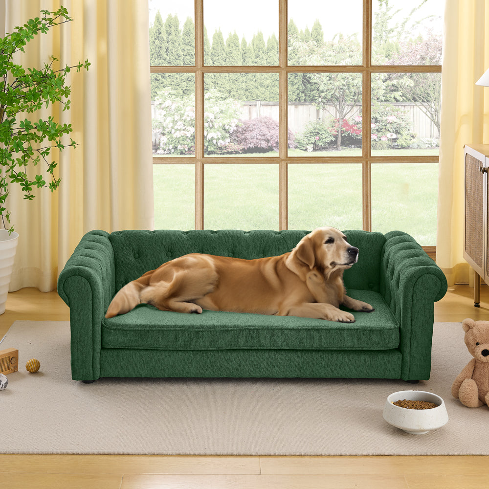 Elegant Rectangular Pet Bed for Oversized Dogs by HouseOfZazla in green tufted velvet on Tampa Home & Garden Store