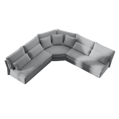 5 Seater L-shaped sectional sofa with curved corner in grey fabric, 7 pillows HouseOfZazla on Tampa Home & Garden Store