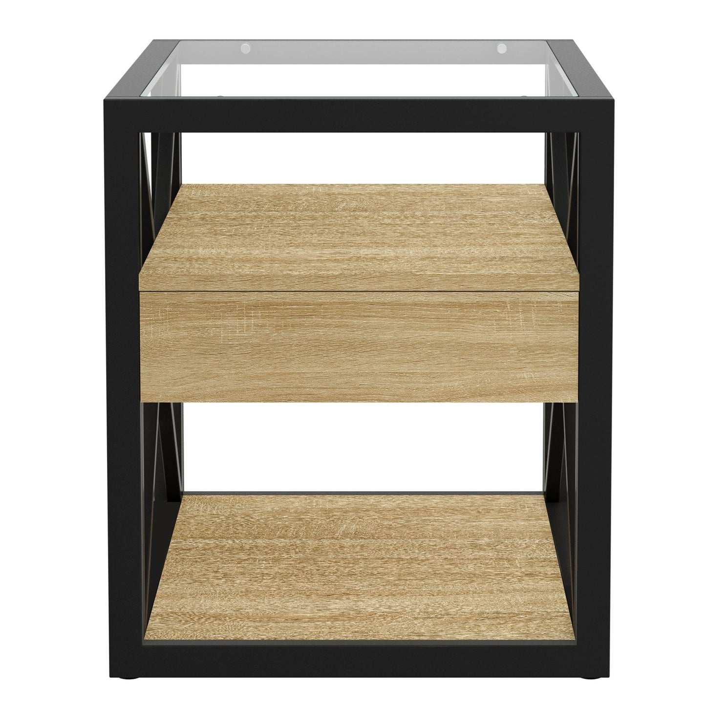 Set of 2 modern end tables with glass top and wood drawer fronts by HouseOfZazla on Tampa Home & Garden Store