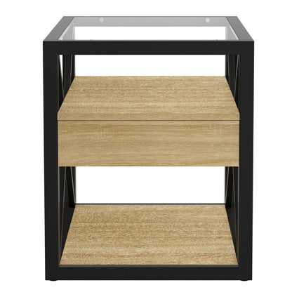 Set of 2 modern end tables with glass top and wood drawer fronts by HouseOfZazla on Tampa Home & Garden Store