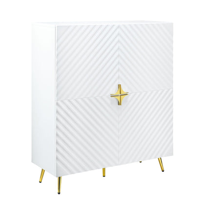 High-gloss white accent cabinet with ribbed diagonal doors and gold tapered legs, HouseOfZazla on Tampa Home & Garden Store