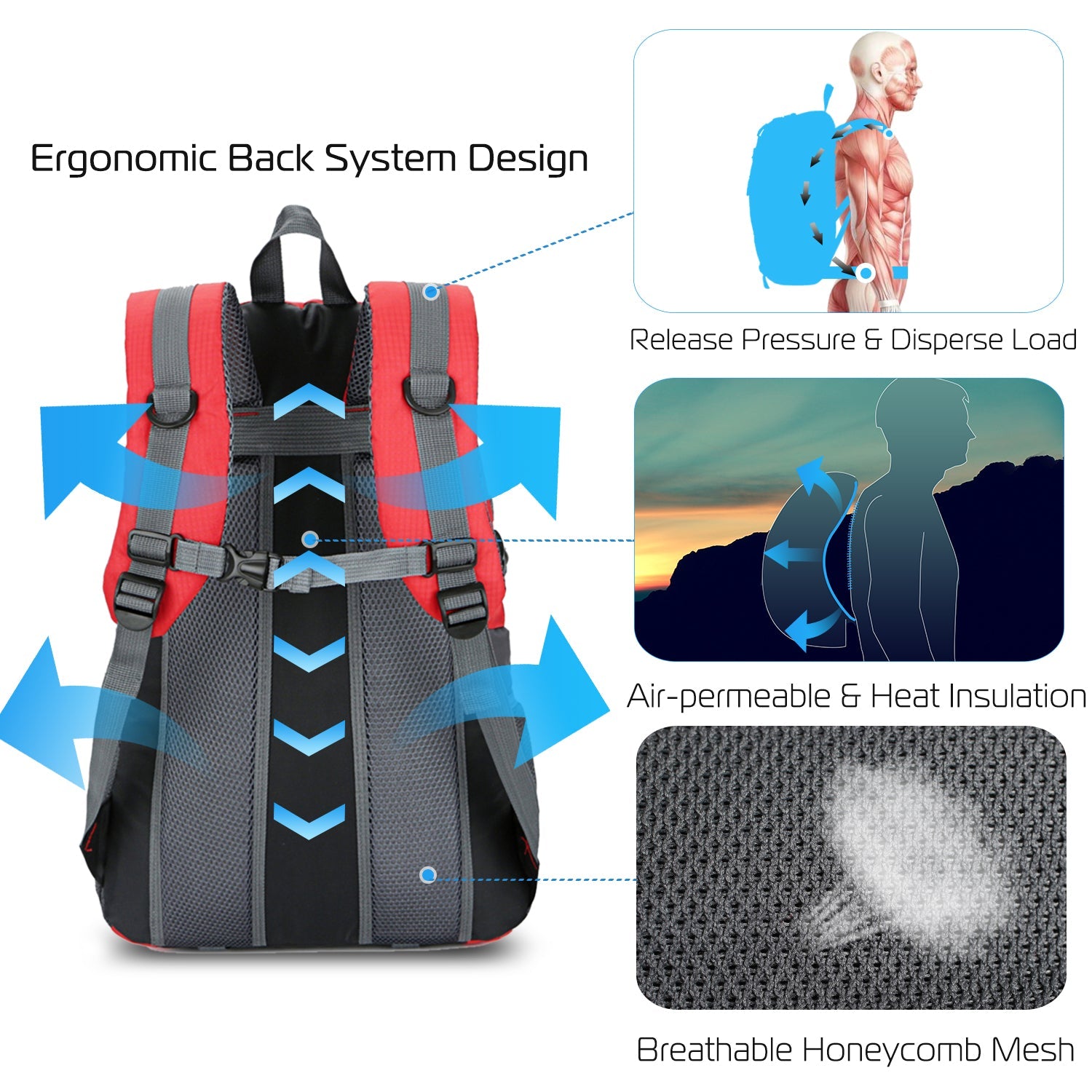 GemGear 36L outdoor backpack red/gray waterproof daypack with ergonomic back system design on Tampa Home & Garden Store