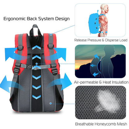 GemGear 36L outdoor backpack red/gray waterproof daypack with ergonomic back system design on Tampa Home & Garden Store