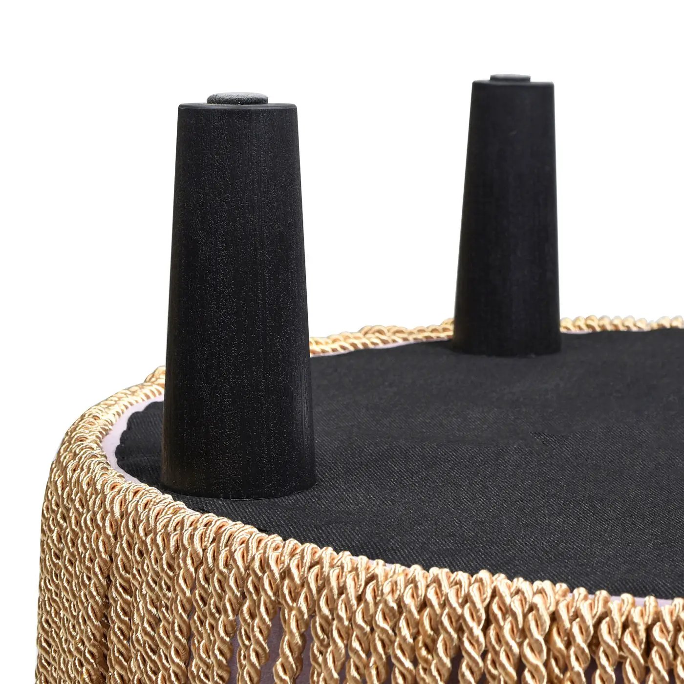 Yolanda round upholstered ottoman with black fabric top and rope edge by Unique Piece on Tampa Home & Garden Store