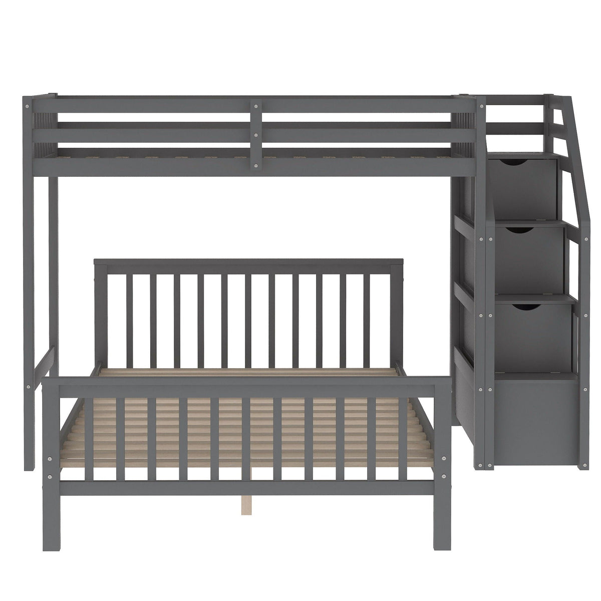 Loft bed with staircase and storage in a dark gray metal frame by HouseOfZazla on Tampa Home and Garden Store