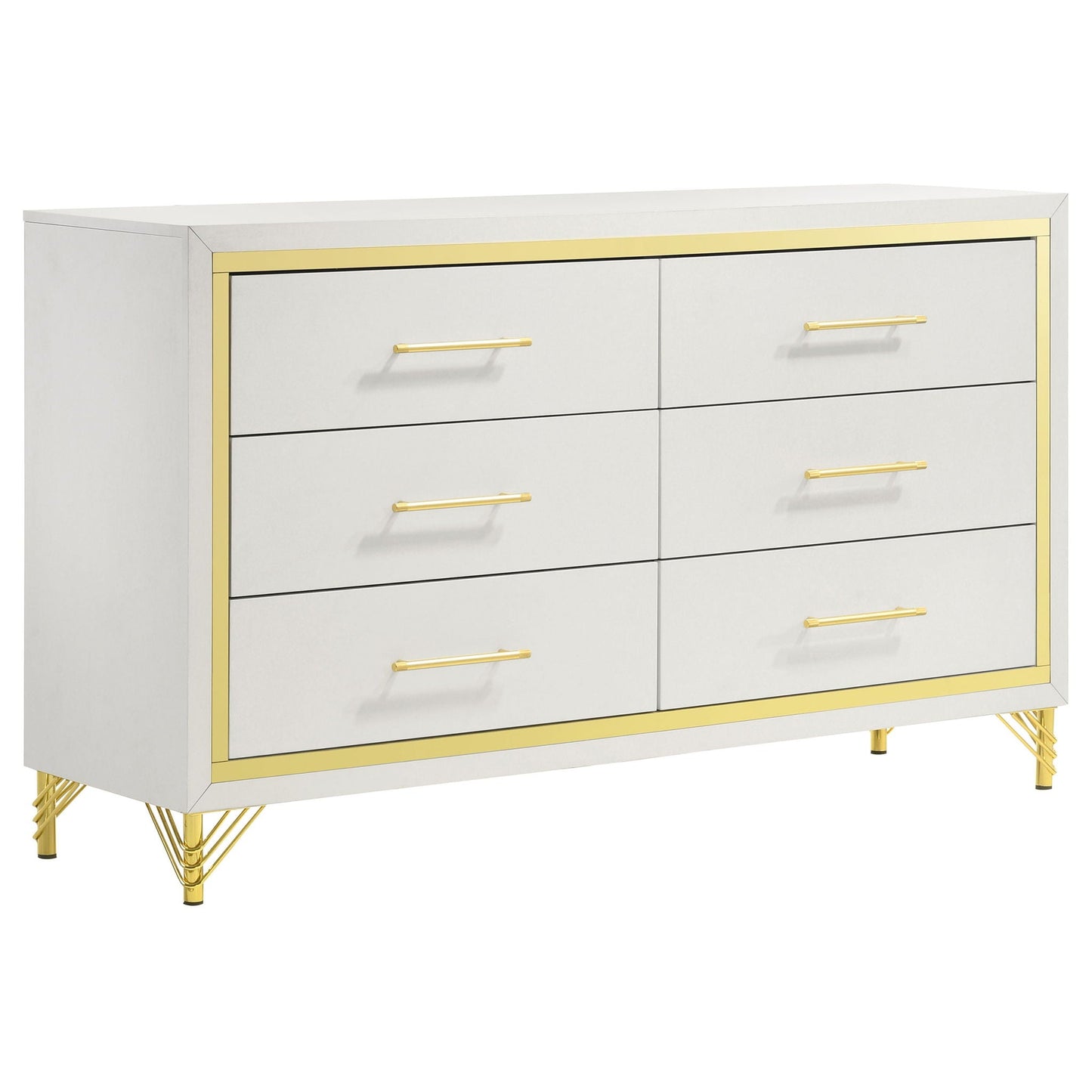 Malcolm 5 Piece Bedroom Set dresser in light gray with gold trim by HouseOfZazla on Tampa Home & Garden Store