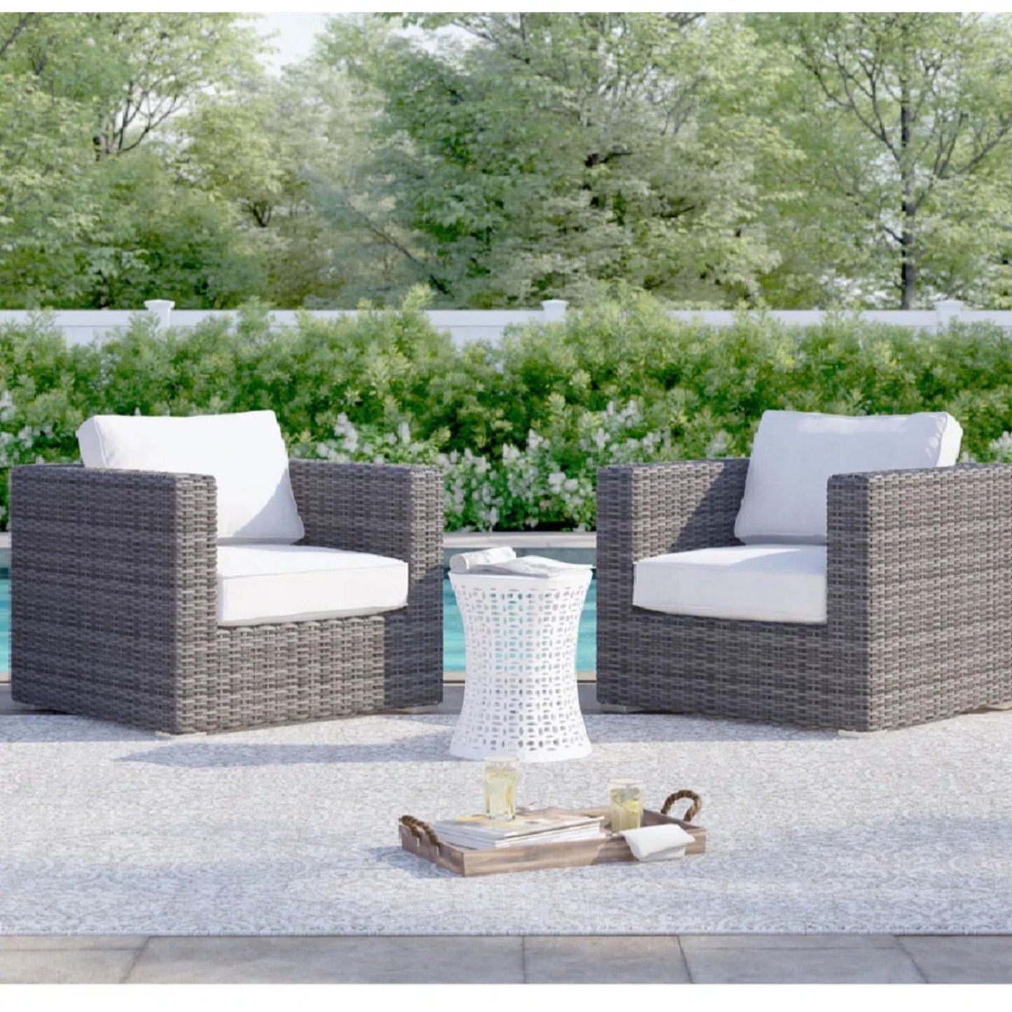 Outdoor Armchairs Set of 2 Espresso Wicker with Gray Cushions HouseOfZazla on Tampa Home & Garden Store