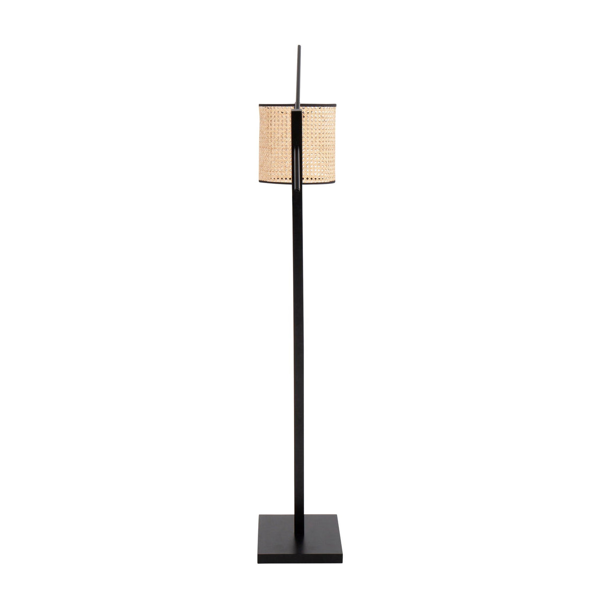 Arturo contemporary floor lamp by HouseOfZazla with black metal stem and beige woven shade on Tampa Home & Garden Store