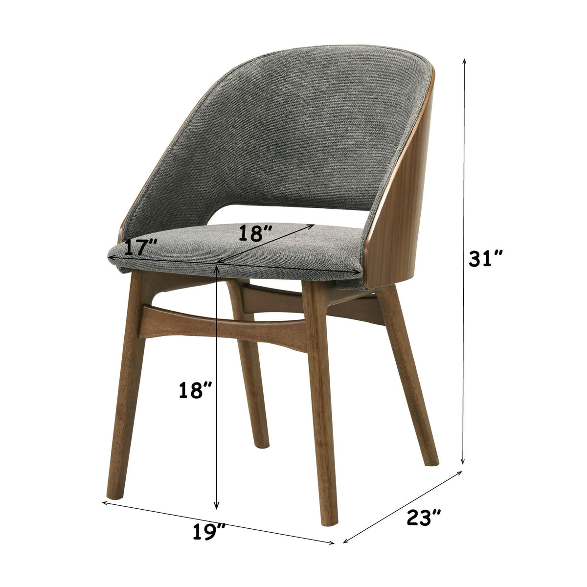 Gray walnut padded side chair set of 2 with upholstered cushion and curved wood legs on Tampa Home & Garden Store