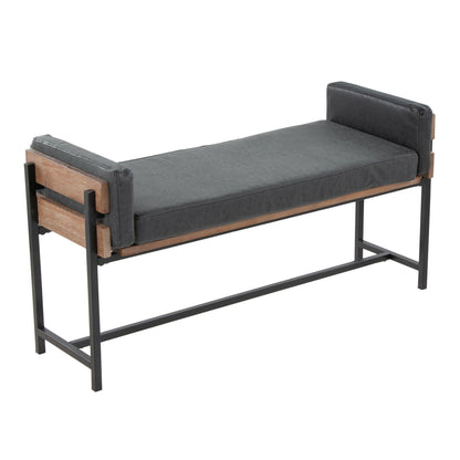 Upholstered farmhouse bench with wood panel accents in dark gray faux leather by HouseOfZazla on Tampa Home & Garden Store
