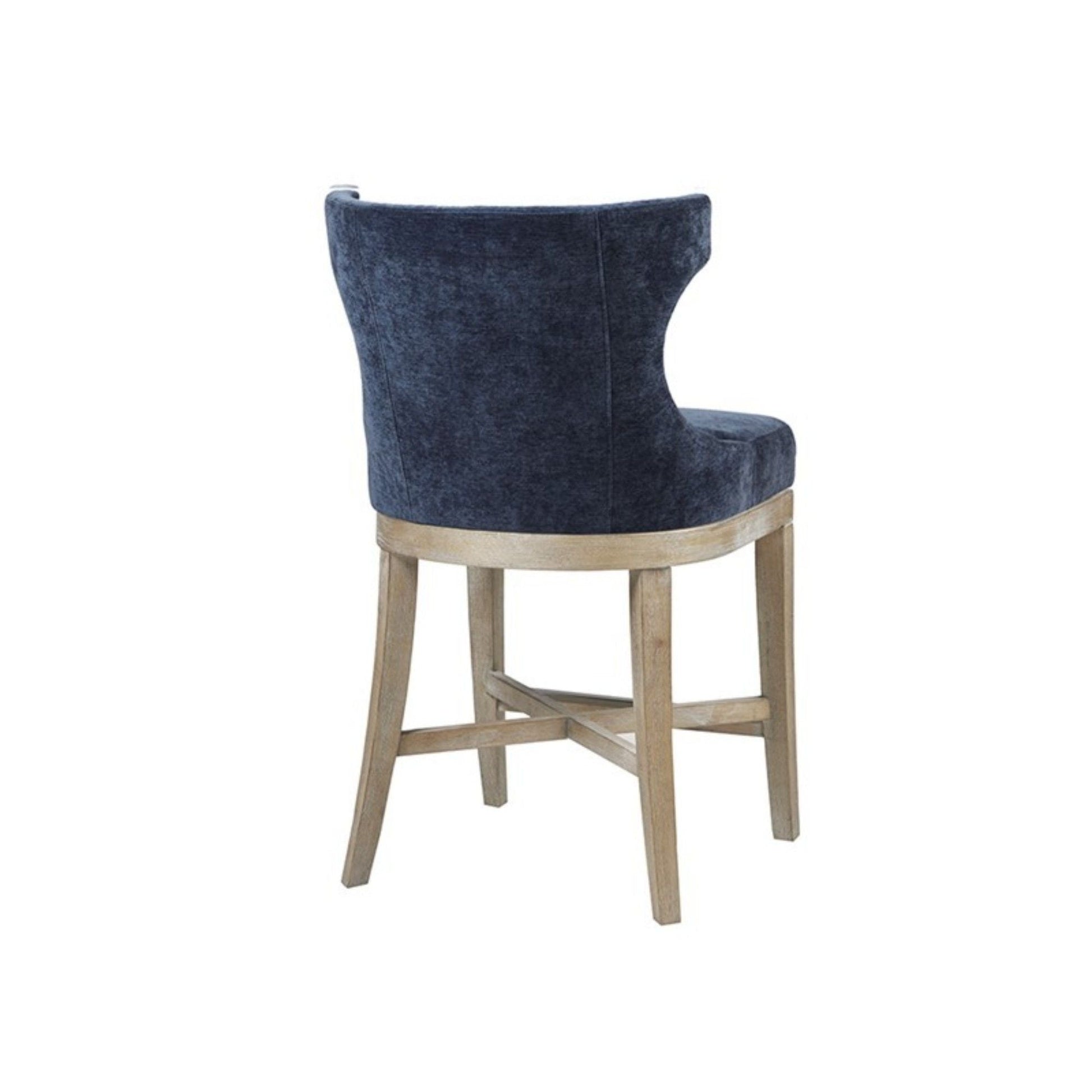 Carson counter stool with swivel seat, blue velvet upholstery, natural wood base on Tampa Home & Garden Store