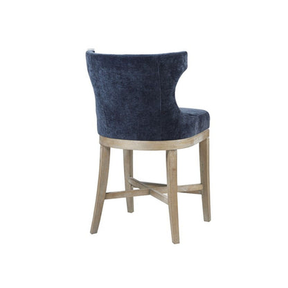 Carson counter stool with swivel seat, blue velvet upholstery, natural wood base on Tampa Home & Garden Store