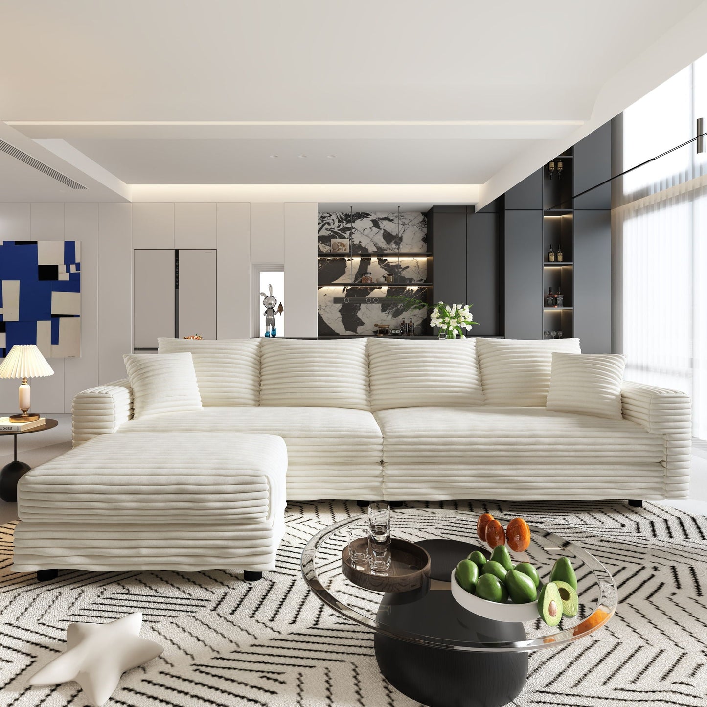 Deep Seat Sofa Bed With Ottoman and Soft Pillows