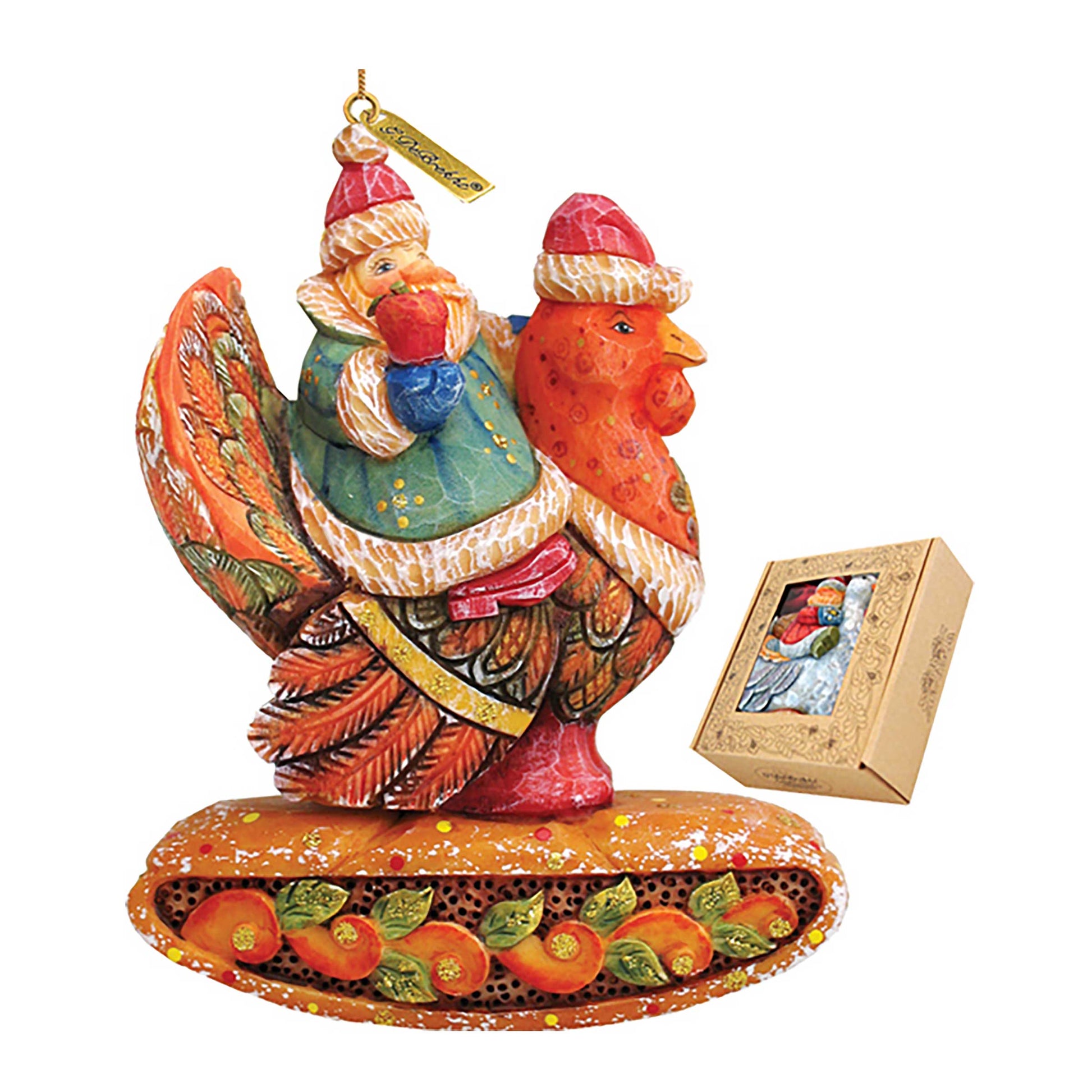 G. DeBrekht Santa on Turkey sculpted ornament hand-painted holiday decor on Tampa Home & Garden Store