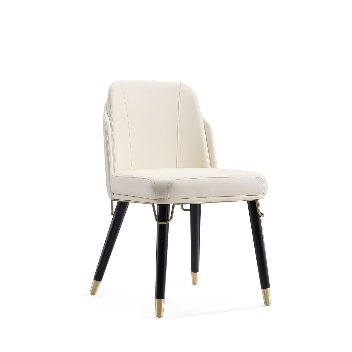 Estelle Dining Chair beige leather upholstery, dark legs with brass tips by HouseOfZazla on Tampa Home & Garden Store