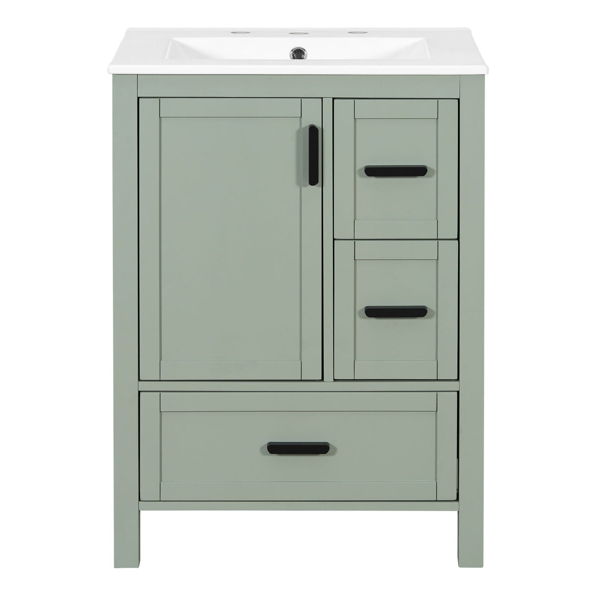 Bathroom vanity with sink, sage green cabinet, white countertop, black hardware by HouseOfZazla on Tampa Home & Garden Store
