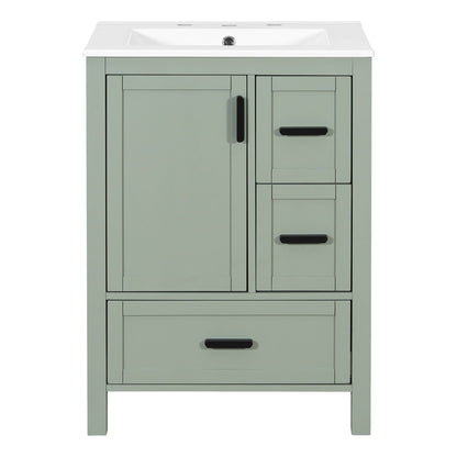 Bathroom vanity with sink, sage green cabinet, white countertop, black hardware by HouseOfZazla on Tampa Home & Garden Store