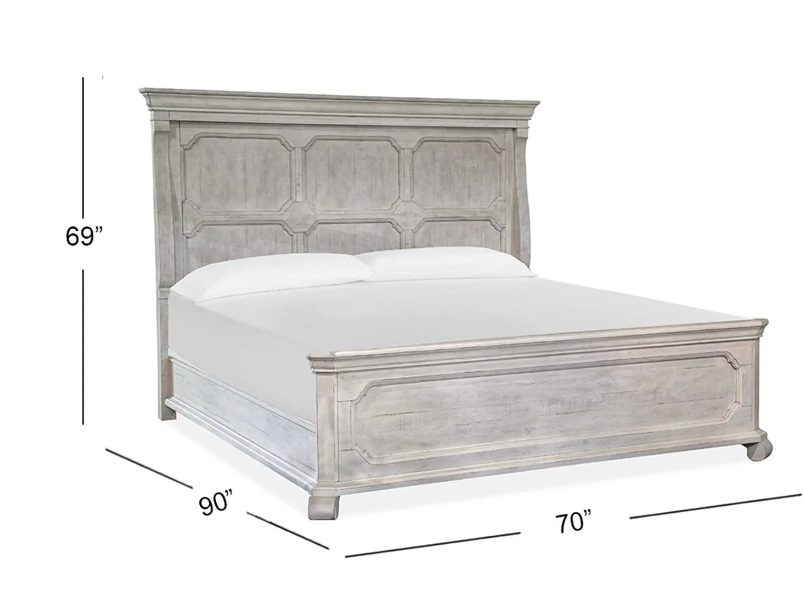 Bronwyn Panel Bed by Unique Piece Furniture in distressed gray finish with tall paneled headboard on Tampa Home & Garden Store