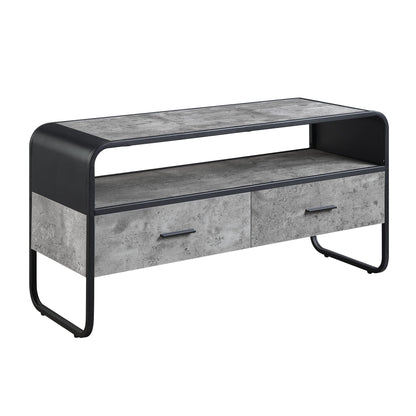 Raziela TV Stand & Storage by HouseOfZazla, black metal frame with concrete gray top on Tampa Home & Garden Store