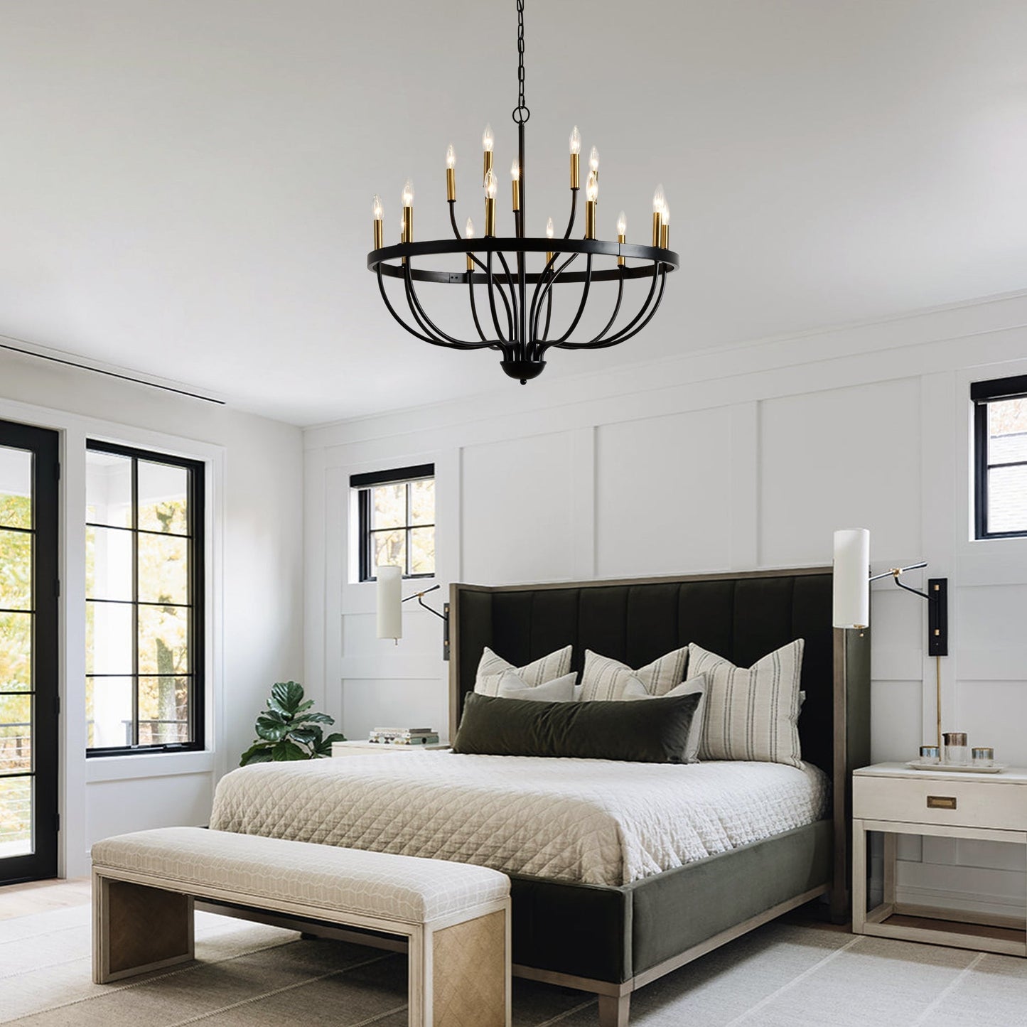 15-Light Industrial Iron Candle Chandelier black iron frame, gold candle holders HouseOfZazla on Tampa Home & Garden Store