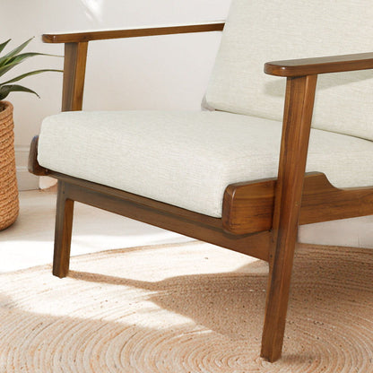 Genuine lounge chair with solid wood frame and beige cushion in mid-century armchair design on Tampa Home & Garden Store