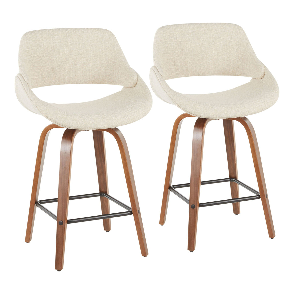 Fabrico counter stools set of 2 beige textured fabric with wood legs and metal footrest on Tampa Home & Garden Store