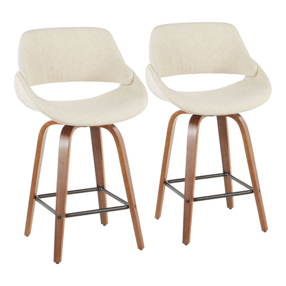 Fabrico counter stools set of 2 beige textured fabric with wood legs and metal footrest on Tampa Home & Garden Store