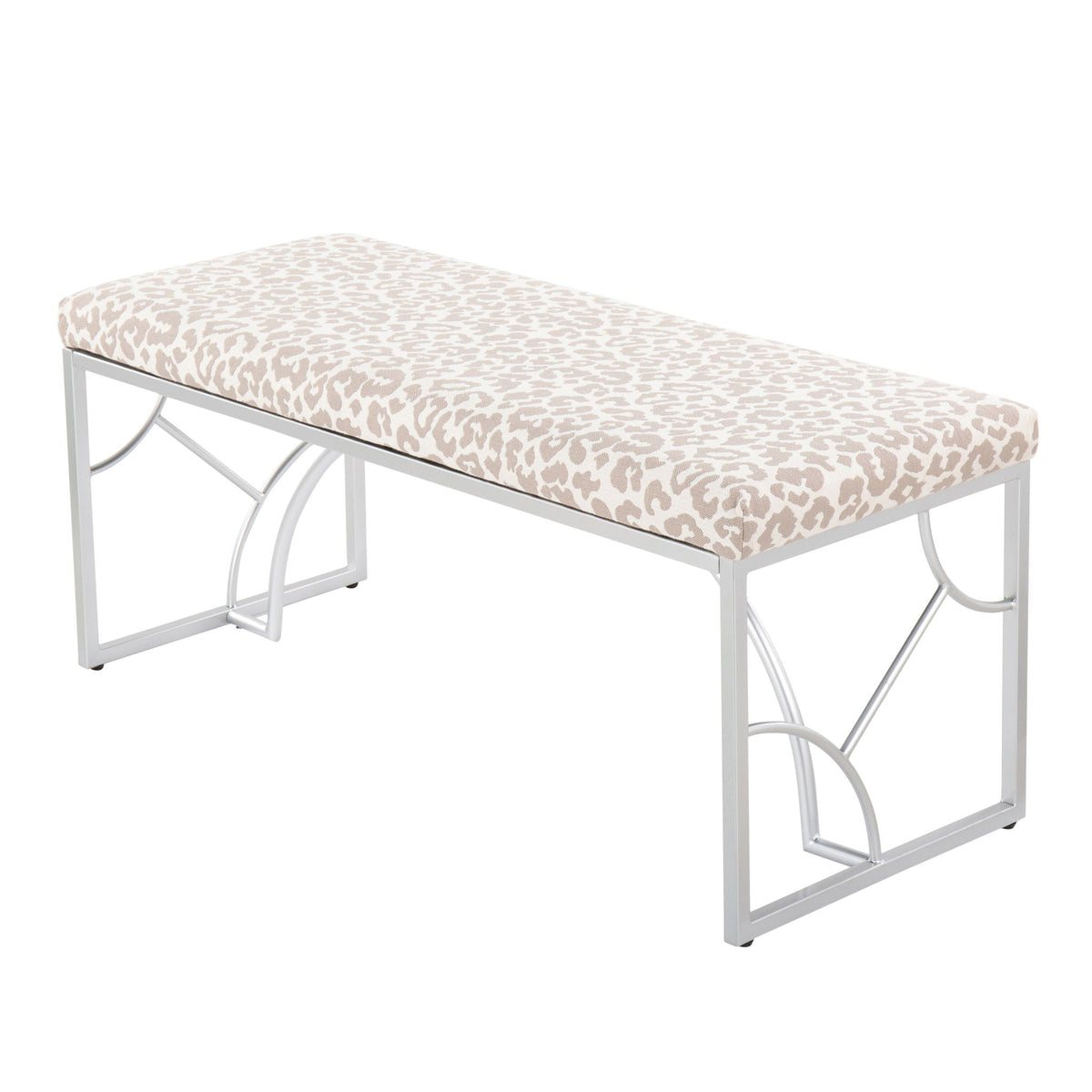 Leopard print upholstered bench with metal frame, contemporary design on Tampa Home & Garden Store
