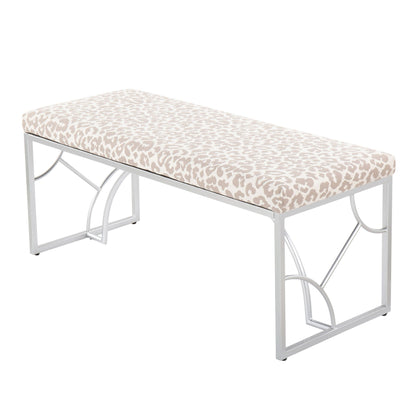 Leopard print upholstered bench with metal frame, contemporary design on Tampa Home & Garden Store