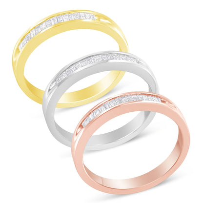 Stackable diamond channel-set ring set in three-tone gold over sterling silver on Tampa Home & Garden Store