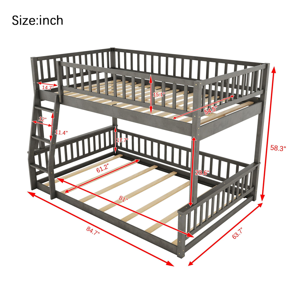 Bunk Bed With Ladder And Guardrails gray wood finish by HouseOfZazla on Tampa Home & Garden Store