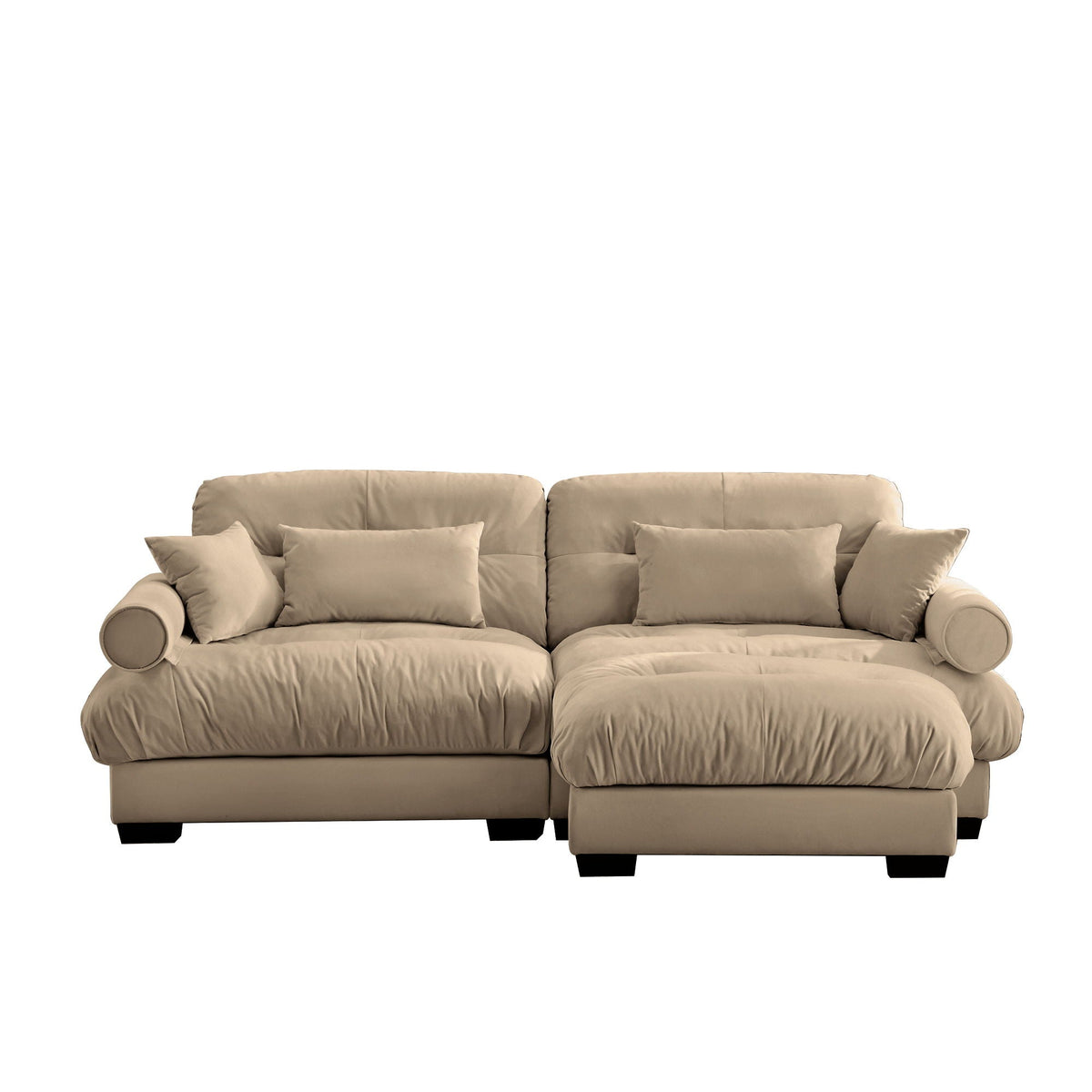 2-piece HouseOfZazla modern sectional sofa with ottoman in taupe beige, bolster armrests on Tampa Home & Garden Store